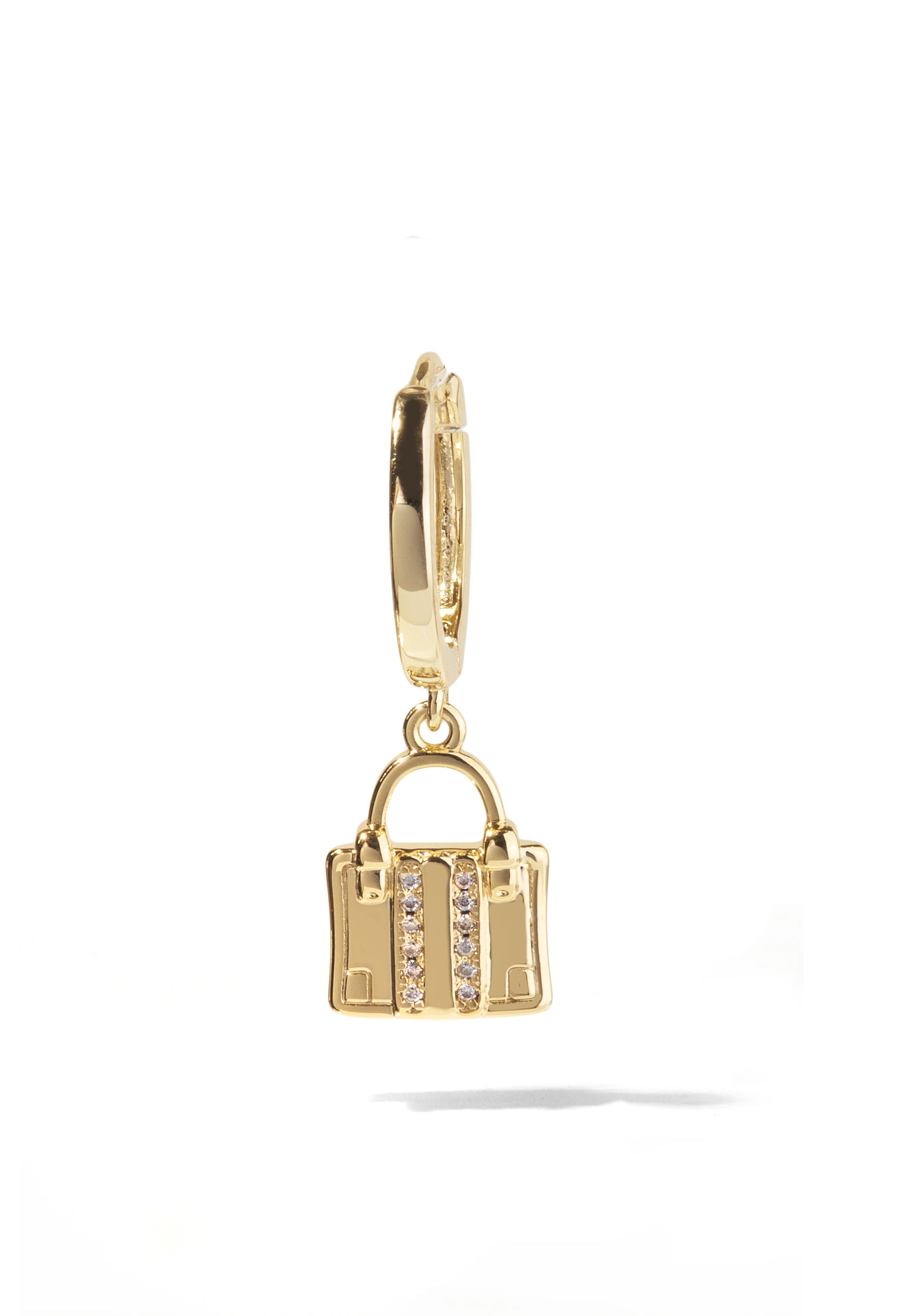 Travel Huggie Gold Charm Earring with Pavé Crystals on a Cuff Hoop